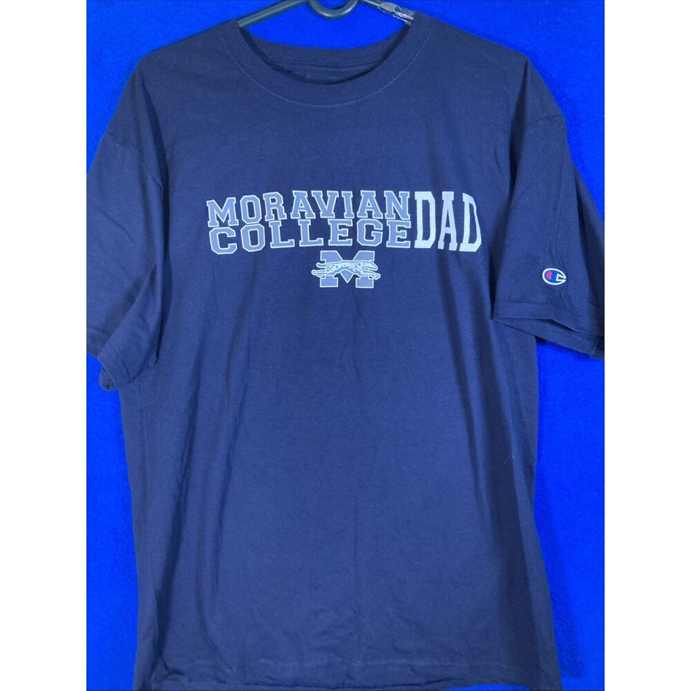Champion Moravian College "Dad" Navy Blue T-Shirt Men's Large Greyhounds NWOT
